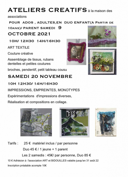 Samedis créatifs par l'association ARTS et BIDOUILLES 
